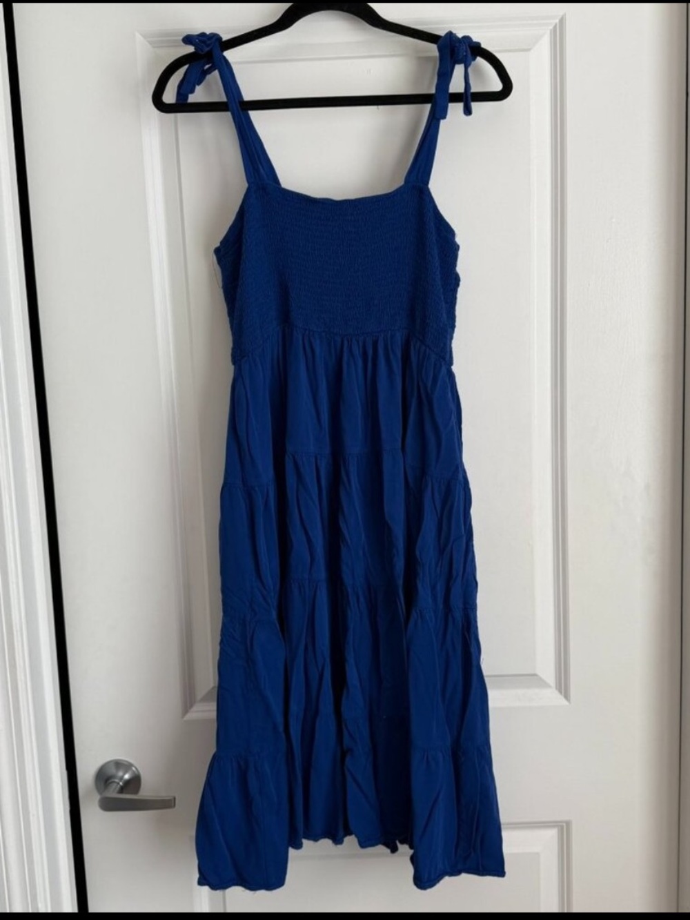 Blue Tie-Shoulder layered Sundress with pockets in size XL